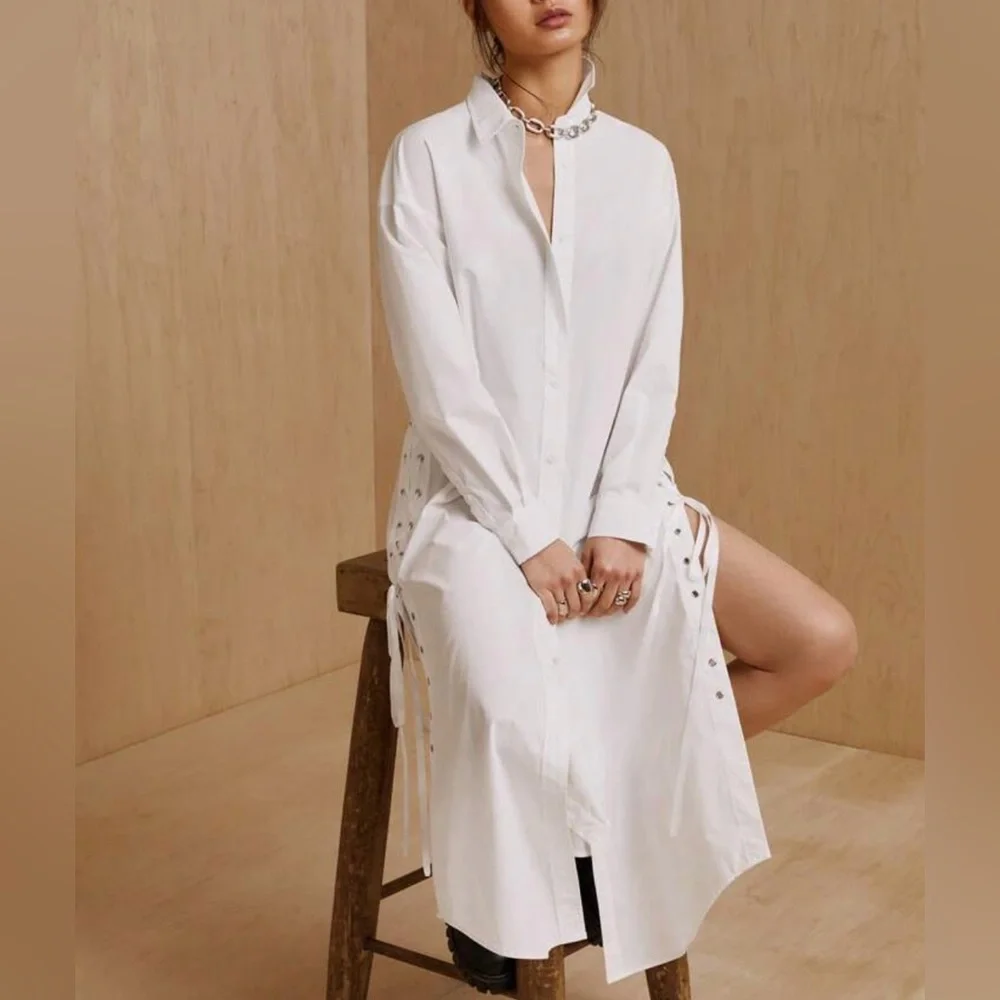 SHEIN X MONSE Side-Laced Button-Down Shirt Dress - Picture 4 of 9